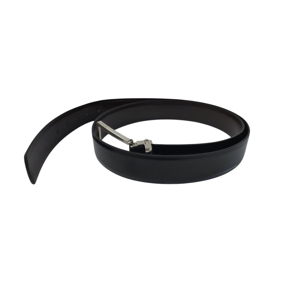 Mens Black Leather Reversible Dress Belt Silver Buckle 55.5 Inch